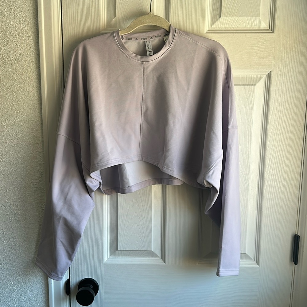 Adidas Aeroready Crewneck Sweatshirt Women's L Purple Cropped Oversized